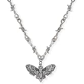 Sacina Gothic Moth Pendant, Barbed Wire Necklace, Zinc Alloy Moth Pendant, Gothic & Halloween Necklace for Women