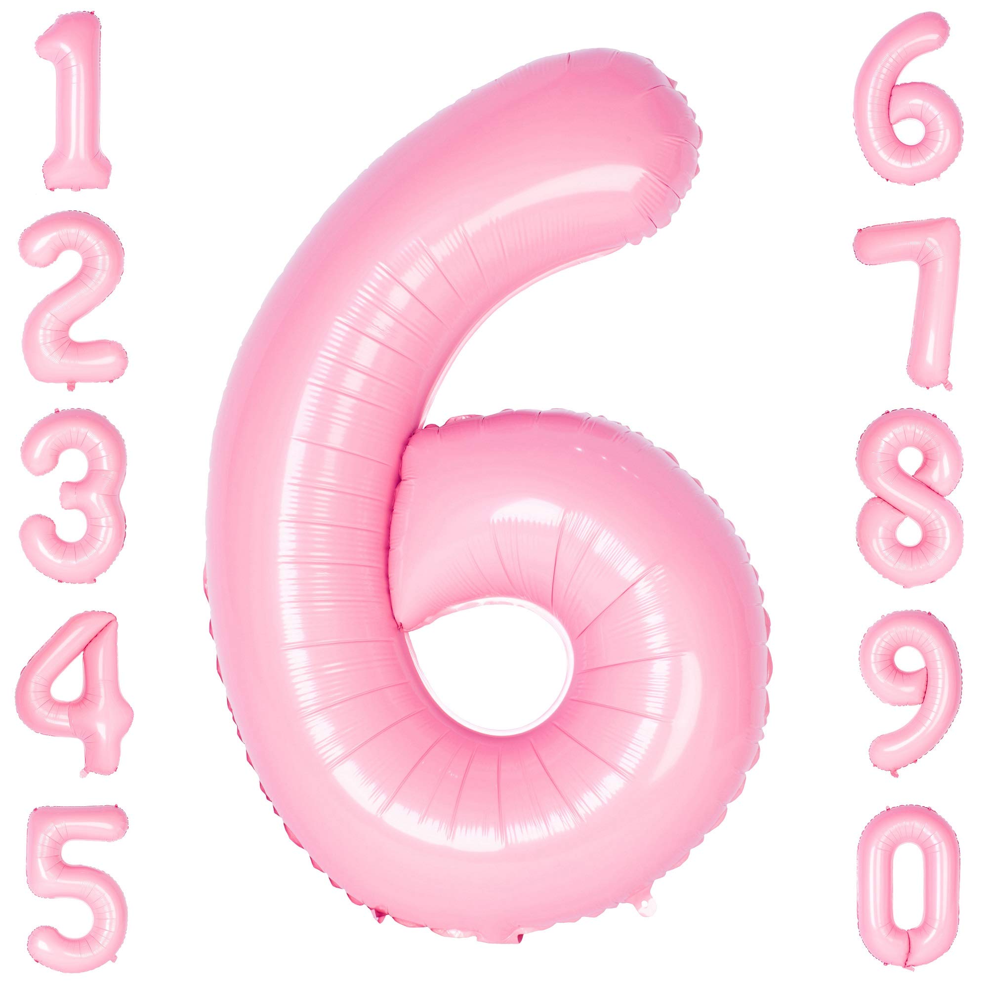 Pink 6 Balloons 40 Inch Tiffany Pink Large Numbers 0 to 9 Birthday Party Decorations Helium Foil Mylar Big Number Balloon Digital 6