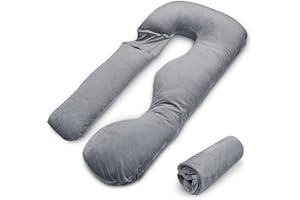 GFU Pregnancy Pillow Cover U-shaped Replacement Pillowcase(Cover Only), Soft Full Body Pillow Case for Maternity Pillows, Provides Sleep and Pregnancy Support, 100% Velvet with Zipper, Universal Fit, Grey