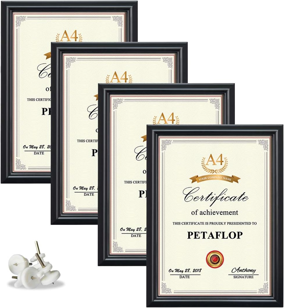 PETAFLOP Photo Frame A4 Black Certificate Frames for Wall Tabletop