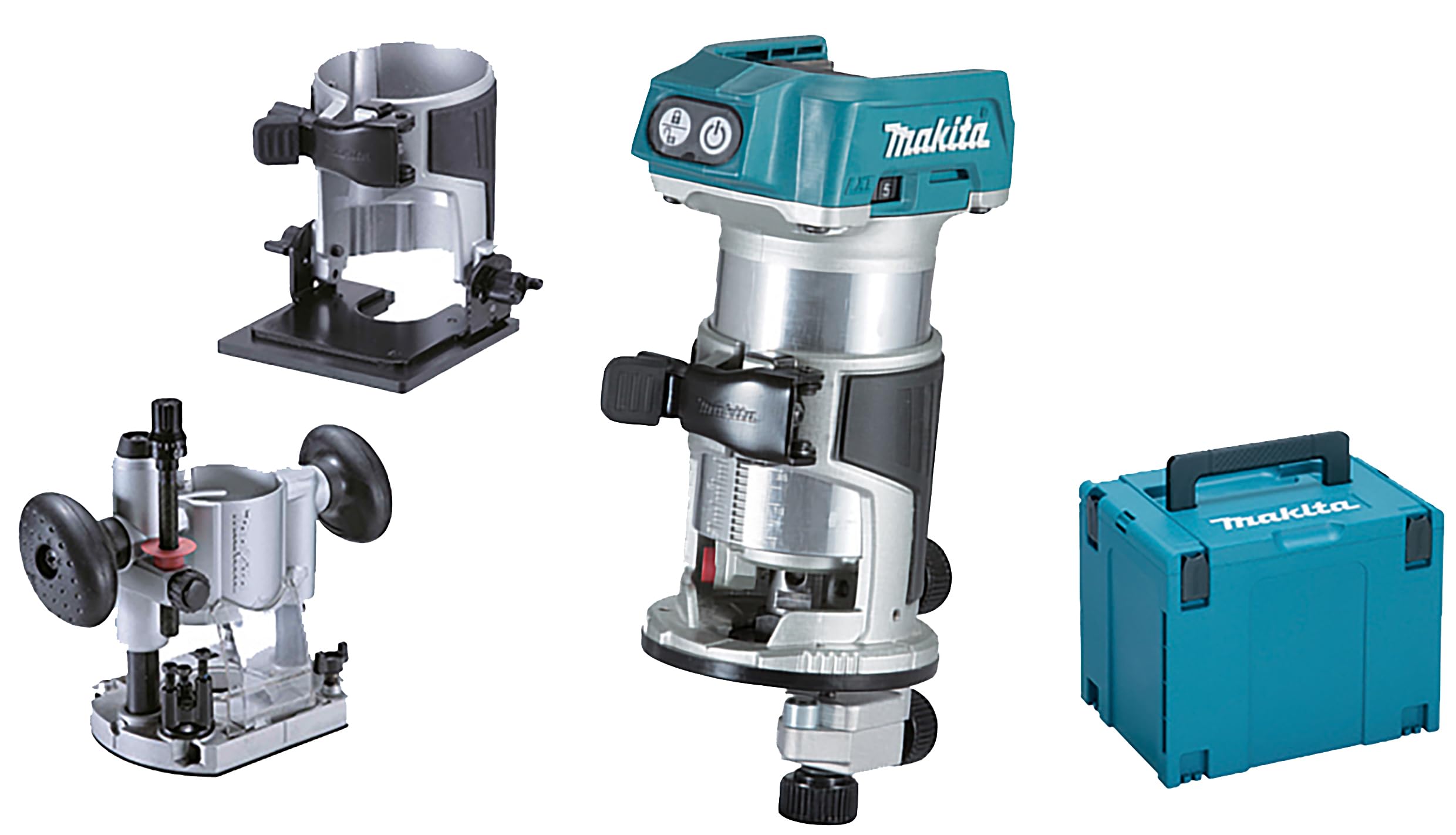 Makita DRT50ZJX2 - Fresatrice/Rifilatore 18V, 3 basi, Senza batterie, Nero