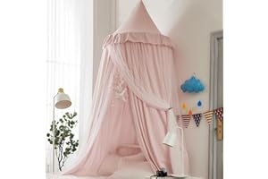Bed Canopy for Girls, Double Layer Dome Mosquito Net Princess Canopy for Girls Bed Room Decor Reading Nook (Light Pink)