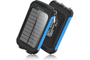 Luvknit Power-Bank-Solar-Charger - 10000mAh Power Bank, Portable Charger, External Battery Pack 5V/3A Type C Input Output Dual Built-in Super Bright Flashlight, Carabiner, Solar Panel Charging