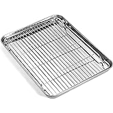 Baking Sheet with Wire Rack Set (1 Baking Pan + 1 Cooling Rack), 16 x 12 x 1 Inch Stainless Steel Cookie Sheet Pan Toaster Oven Tray with Rack, Non-stick & Dishwasher Safe