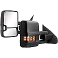 Towing Mirrors Compatible with 2014 2015 2016 2017 2018 Chevy Silverado GMC Sierra 1500 2500 HD 3500 HD with Power Glass LED Arrow Turn Signal Backup Lamp Running Light Heated Extendable Pair Set