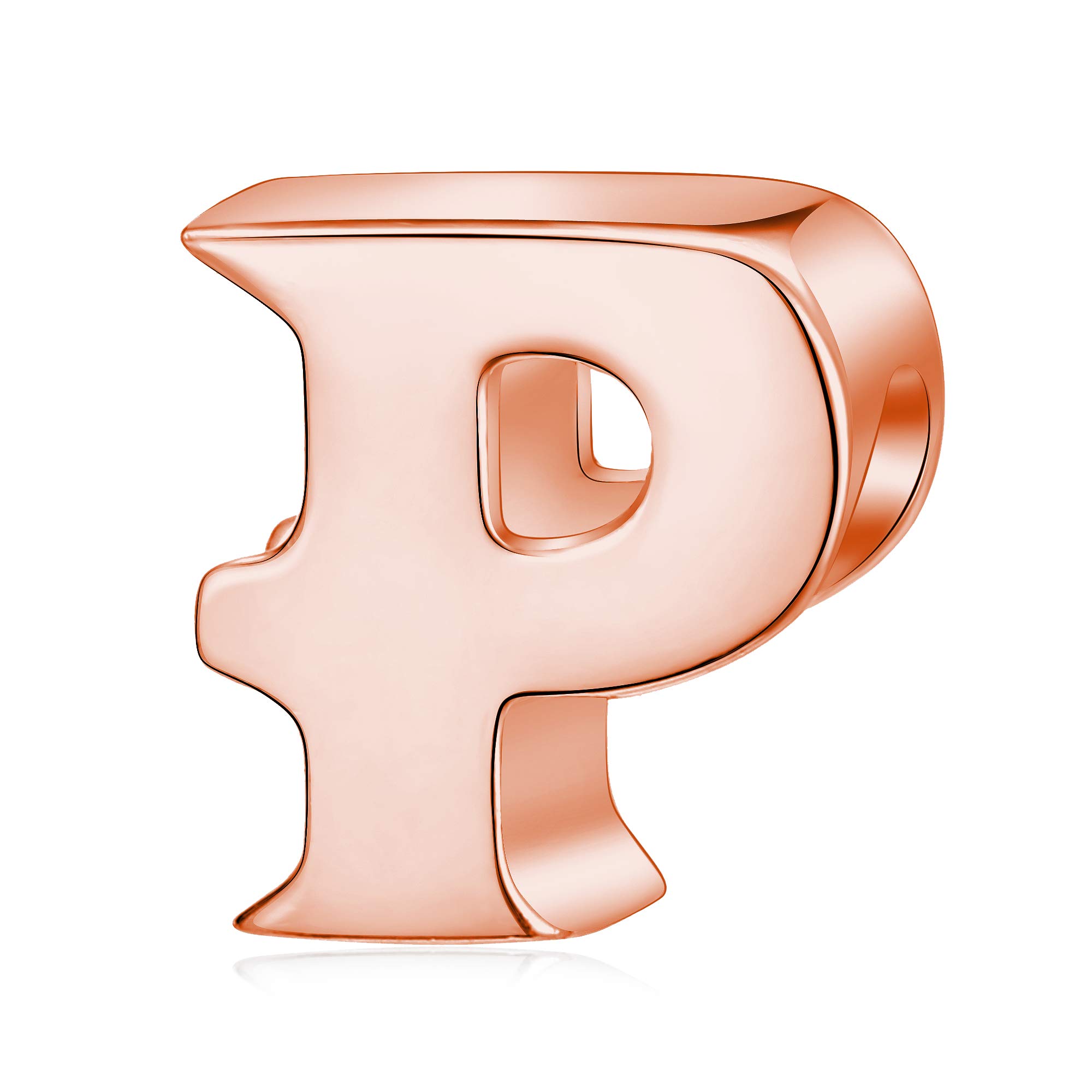 Alphabet Charms Initial A-Z Genuine 925 Sterling Silver Letter Beads Words Charms fits European Charms Bracelet for Mother Day Gfts (rose gold P)
