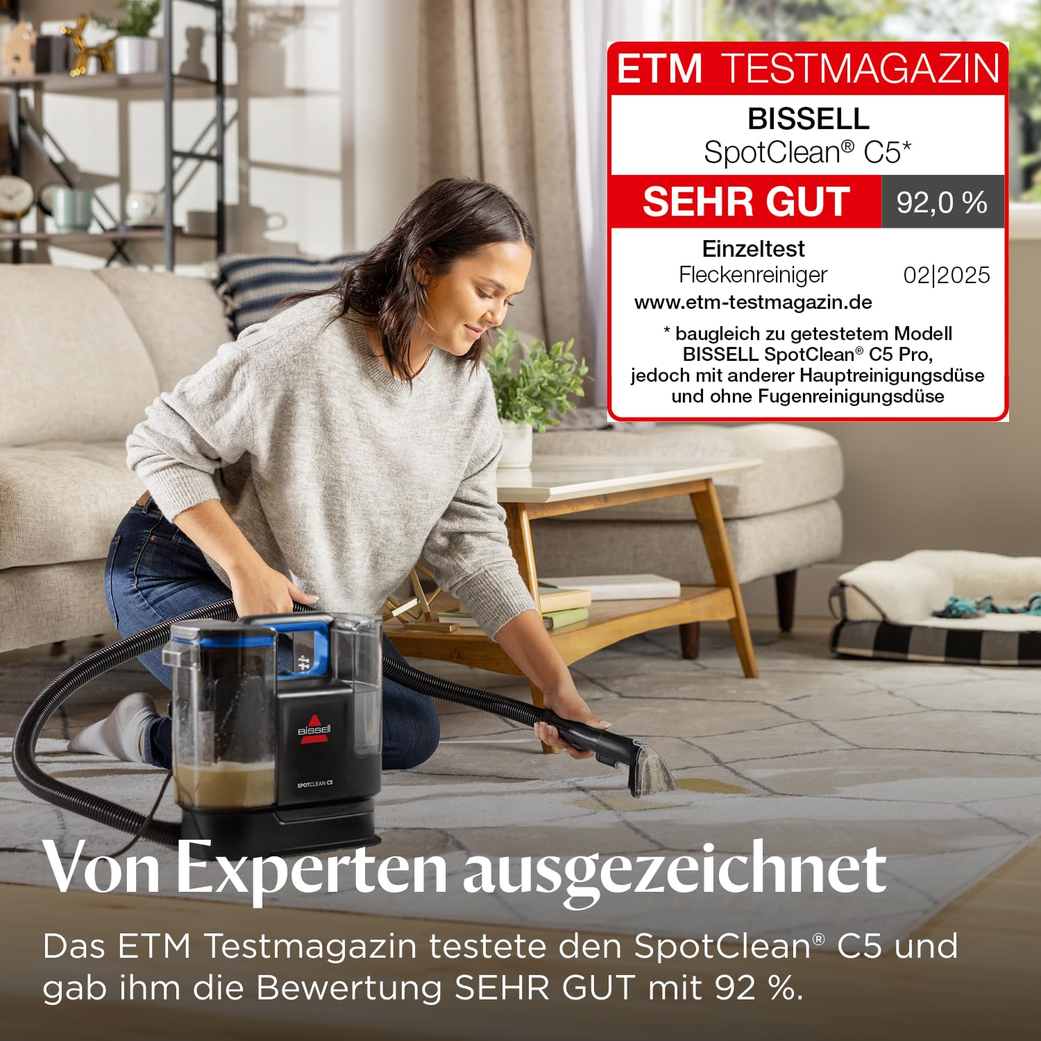 BISSELL SpotClean C5, Polsterreiniger Gerät, Teppichreiniger mit Triple Action System, Leichtgewicht Waschsauger, Nasssauger für Teppiche, Polster, Auto & Mehr, Leistungsstarker 400W Motor, 3861N 2