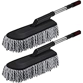 Tanlade 2 Pack Microfiber Car Duster Exterior Scratch Free with Extendable Handle Soft Car Duster Kit for Cleaning Dust Brush Set for Exterior Interior Cleaning Tools (Gray)
