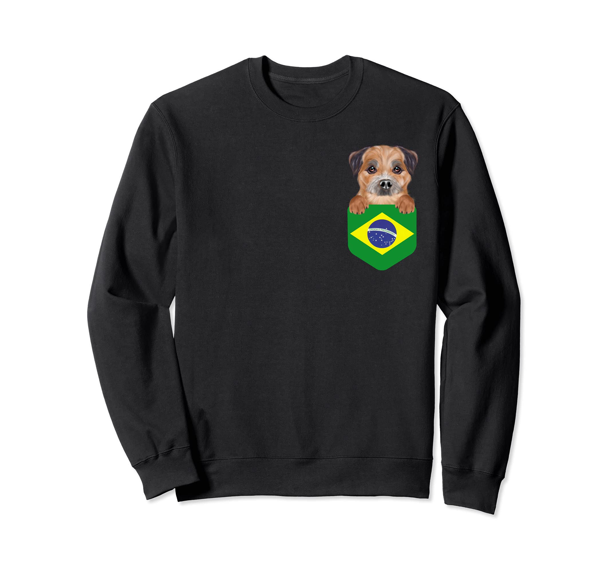 Brazil Flag Border Terrier Dog In Pocket Sweatshirt