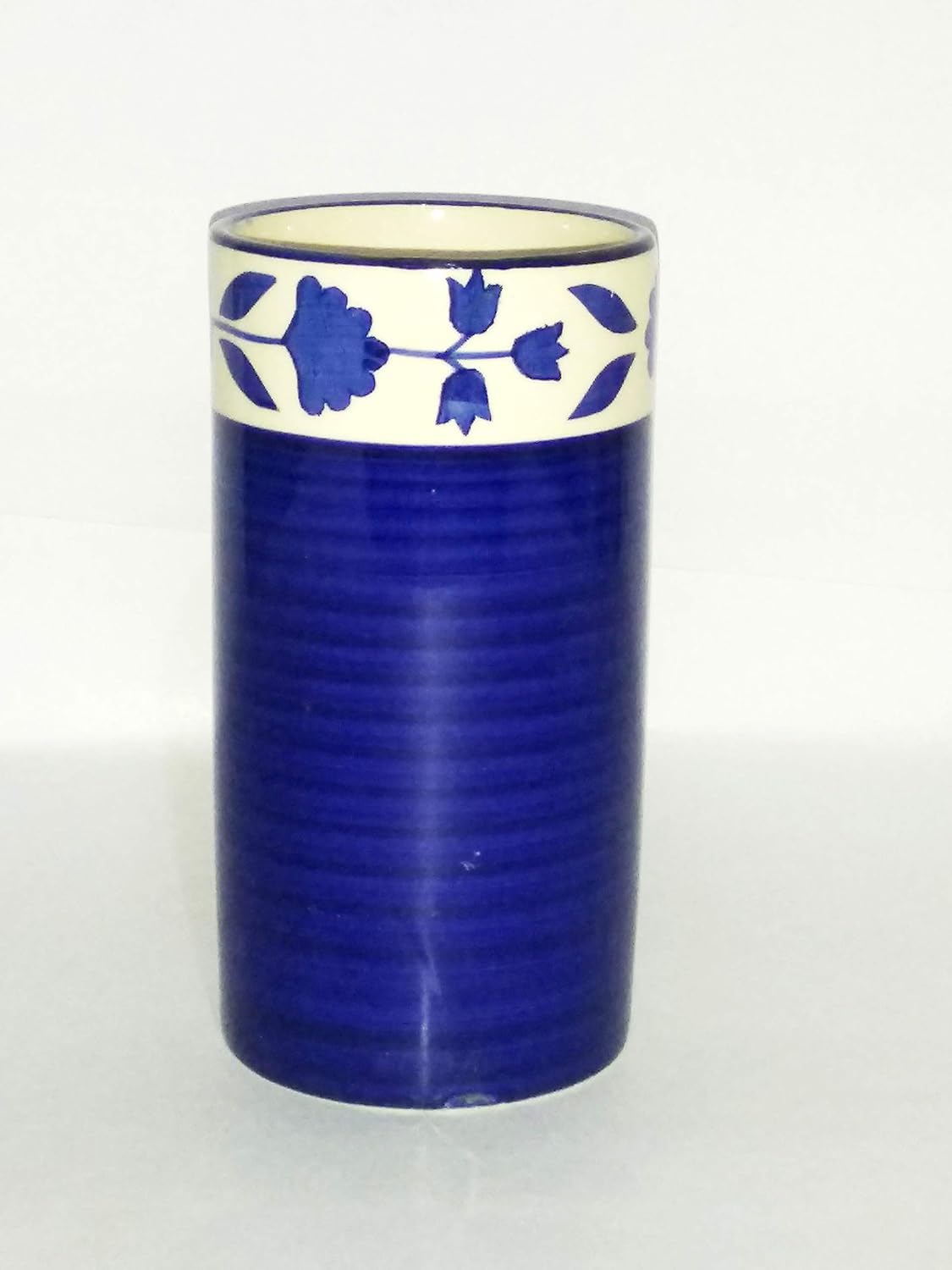 Buy Dilli Haat Handpainted Glass Shape Ceramic Vase 11 Cm Blue