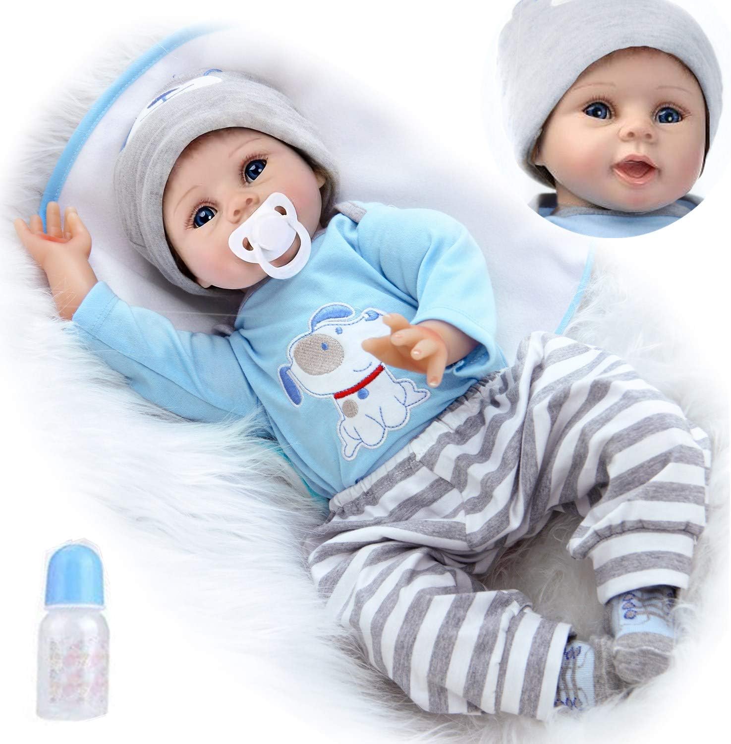ZIYIUI 22 Inch Lifelike Reborn Baby Dolls Boy Realistic Handmade Silicone Babies Kids Toys Gifts, Multicolor, 55 cm (22 pouces)