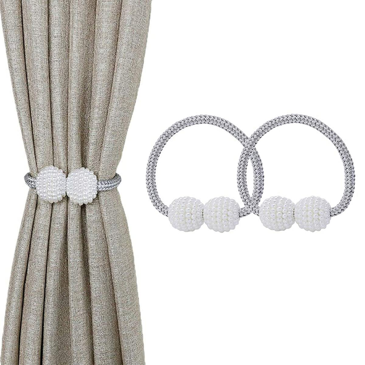 Magnetic Curtain Tie Backs, 2PCS Magnetic Clips Rope Holders for Home Office Hotel Window Decoration (Silver(2pcs))