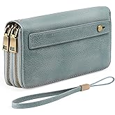 GAEKEAO Wallet for Women Clutch RFID Blocking Wristlet Leather Purse Large Capacity Credit Card Holder with Grip Hand Strap