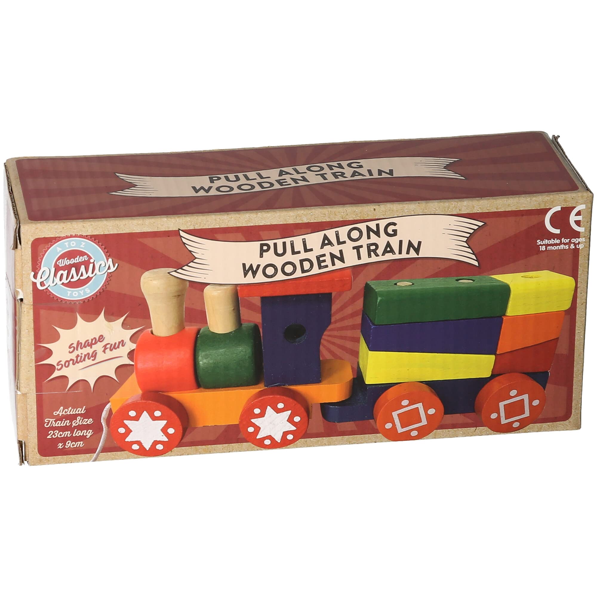 Wooden Classics Pull Along Train, Colourful Shape Sorting Toy, 18+ Months
