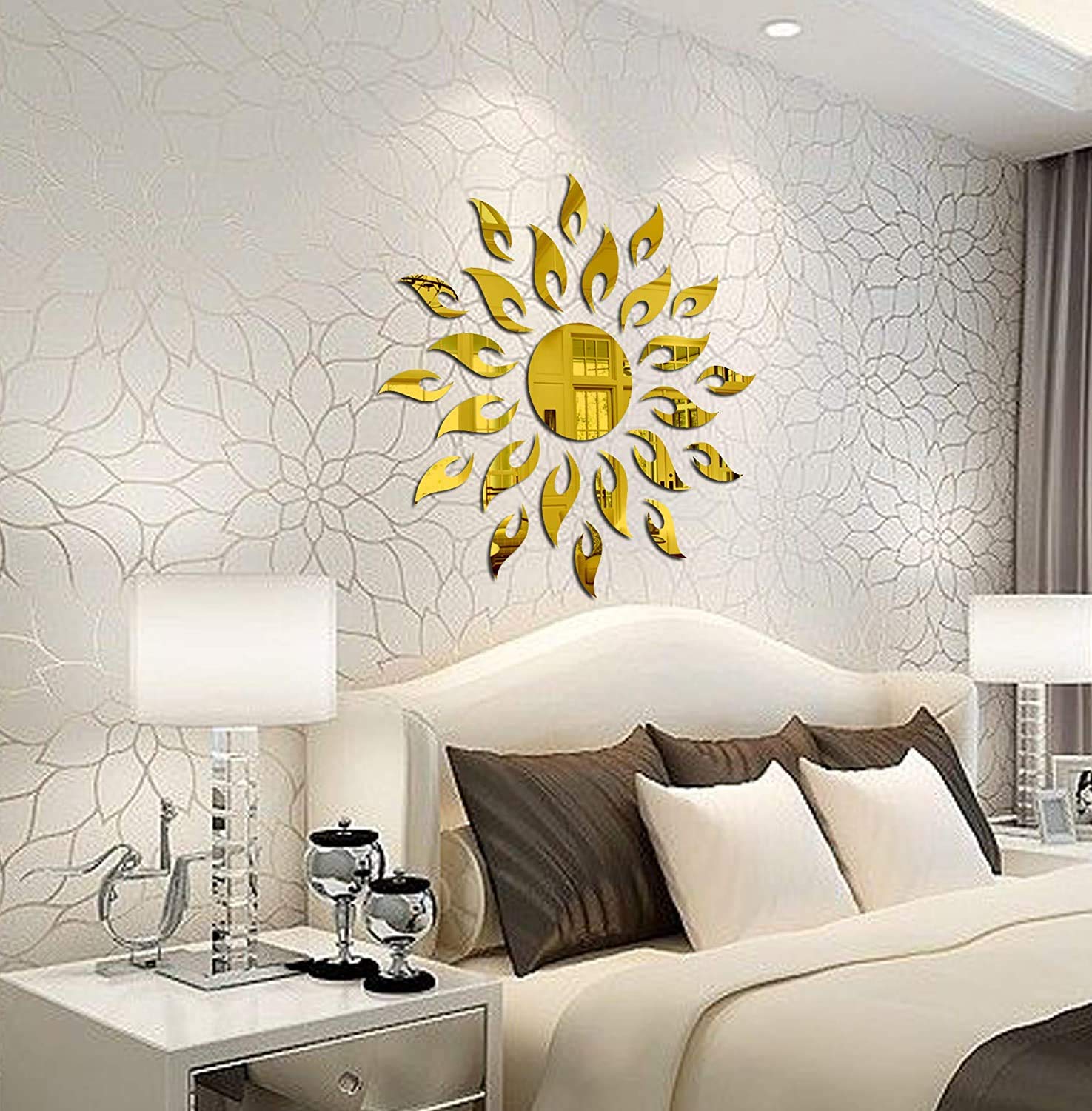 Bikri Kendra® Sun Golden 3D Acrylic Decorative Mirror Wall Sticker