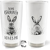 MOTERMATE Easter Bunny Gifts for Kids Women Girls Boys, Easter Bunny 20oz Travel Coffee Mug Tumbler, Easter Cups with Lids for Kids,Some Bunny Loves Me Stainless Steel Water Tumbler with Lid and Straw