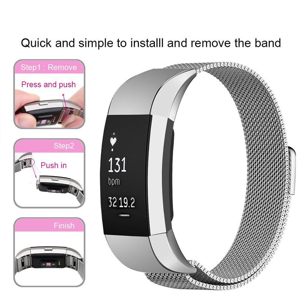 For Fitbit Charge 2 Bands,IOQSOF Milanese Loop Stainless Steel Bracelet Smart Watch Strap Newest Style Replacement Wristband for Fitbit Charge 2 Women and Men Large Small