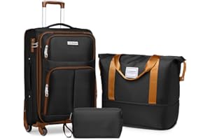 LARVENDER Softside Luggage Sets 3 Piece, Expandable Carry on Luggage 22x14x9 Airline Approved with TSA Lock Spinner Wheels, Lightweight Rolling Suitcase for Men and Women, Black