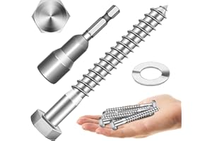 MYWISH (10Sets) 3/8" x 3" Hex Head Lag Bolts, Heavy Duty Lag Screws with Washers, 304 Stainless Steel Bolts 18-8, Lag Screws Wood Screws, Partial Thread Bright Finish, 3/8 Bolt