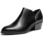 DREAM PAIRS Women's Ankle Boots Fall Boots Leather Thick Heel Side Zip Women Low Chunky Heeled Booties