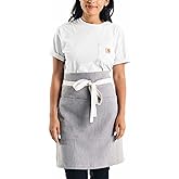 Caldo Linen Bistro Cafe Apron - Professional Grade with Pockets, Half Kitchen Apron, Mid Length 23 x 23, 40 Inch Waist Ties - Durable Unisex Uniform- Server or Chef (Grey)
