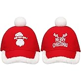 Ramede 2pcs Christmas Santa Baseball Hat Embroidered Santa Baseball Cap with Fuzzy Fur Pom Merry Chistmas Holiday Cap Unisex