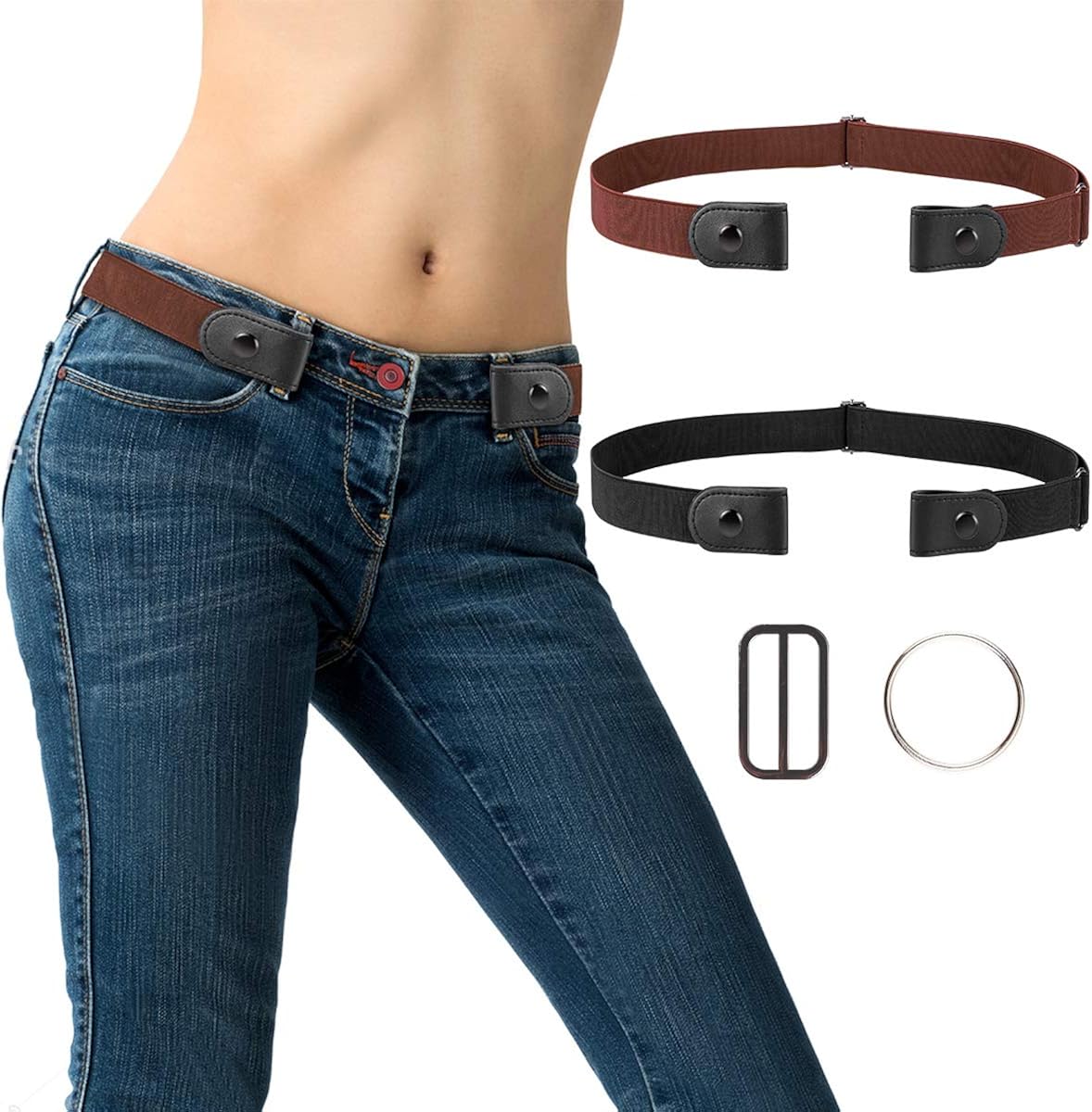 2pcs No Buckle Elastic Belt Invisible Buckle Free Stretch Waist Belt