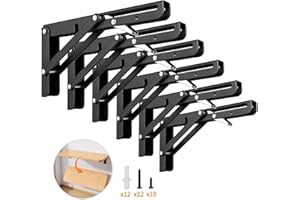 Yarssihha 8 Inch Folding Shelf Bracket, 6 Pack Heavy Duty Wall Mounted Foldable Brackets, Space-Saving Metal Collapsible Shelf Brackets, Max Load:180lbs