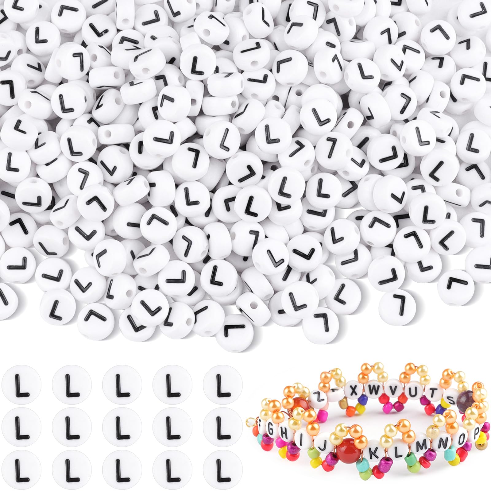 500Pcs Acrylic Letter L Beads,7mm Round Alphabet Beads for Bracelet Making,Spacer for Necklace,Earring and Jewellery Making
