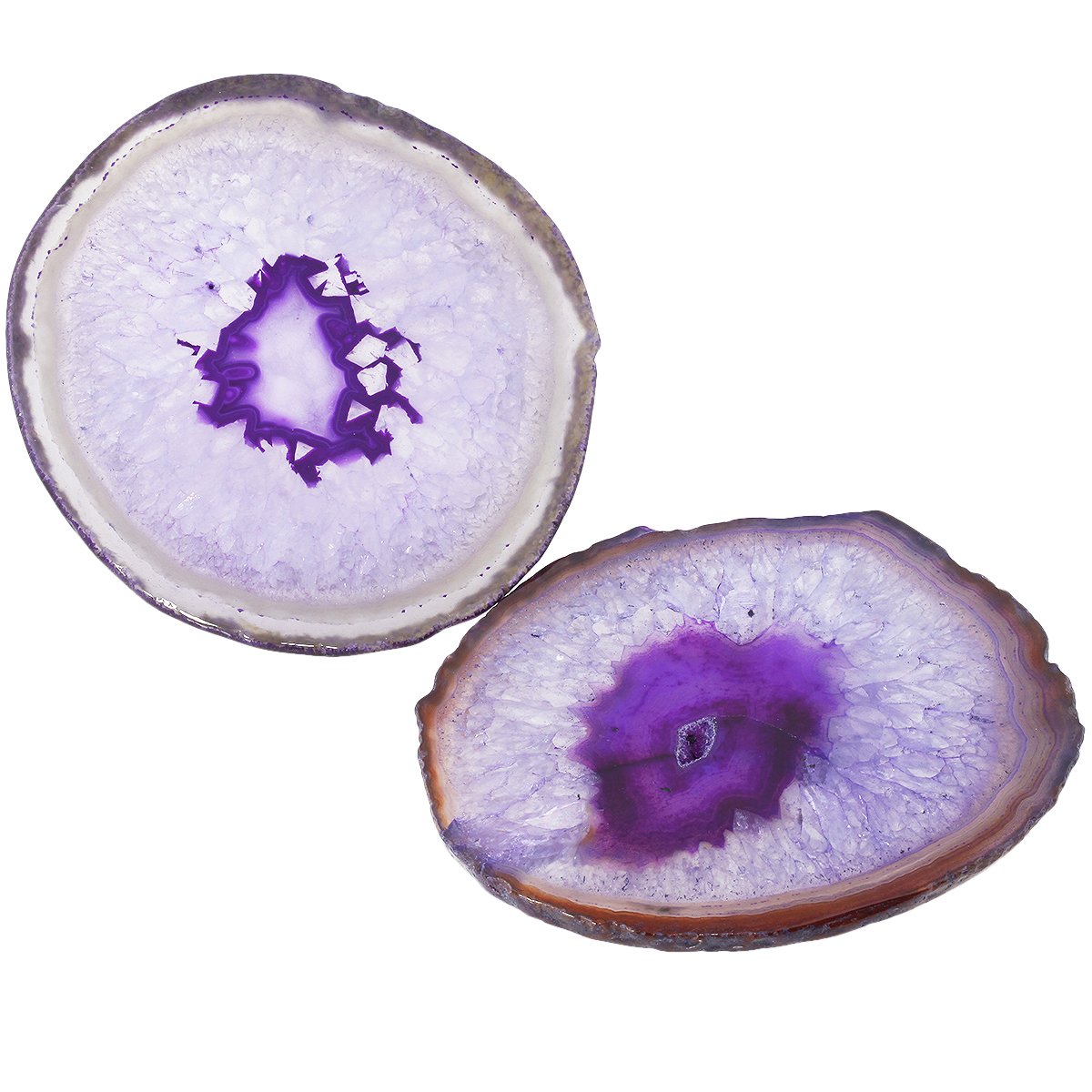 Shanxing Natural Agate Slice Geode Stone Coasters for Drinks,Crytsal Quartz Cup Mats Coasters 3"-3.9" Sets of 2