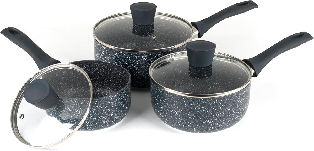 Russell Hobbs Nightfall Stone 3-Piece Saucepan Set 16/18/20 cm Non-Stick