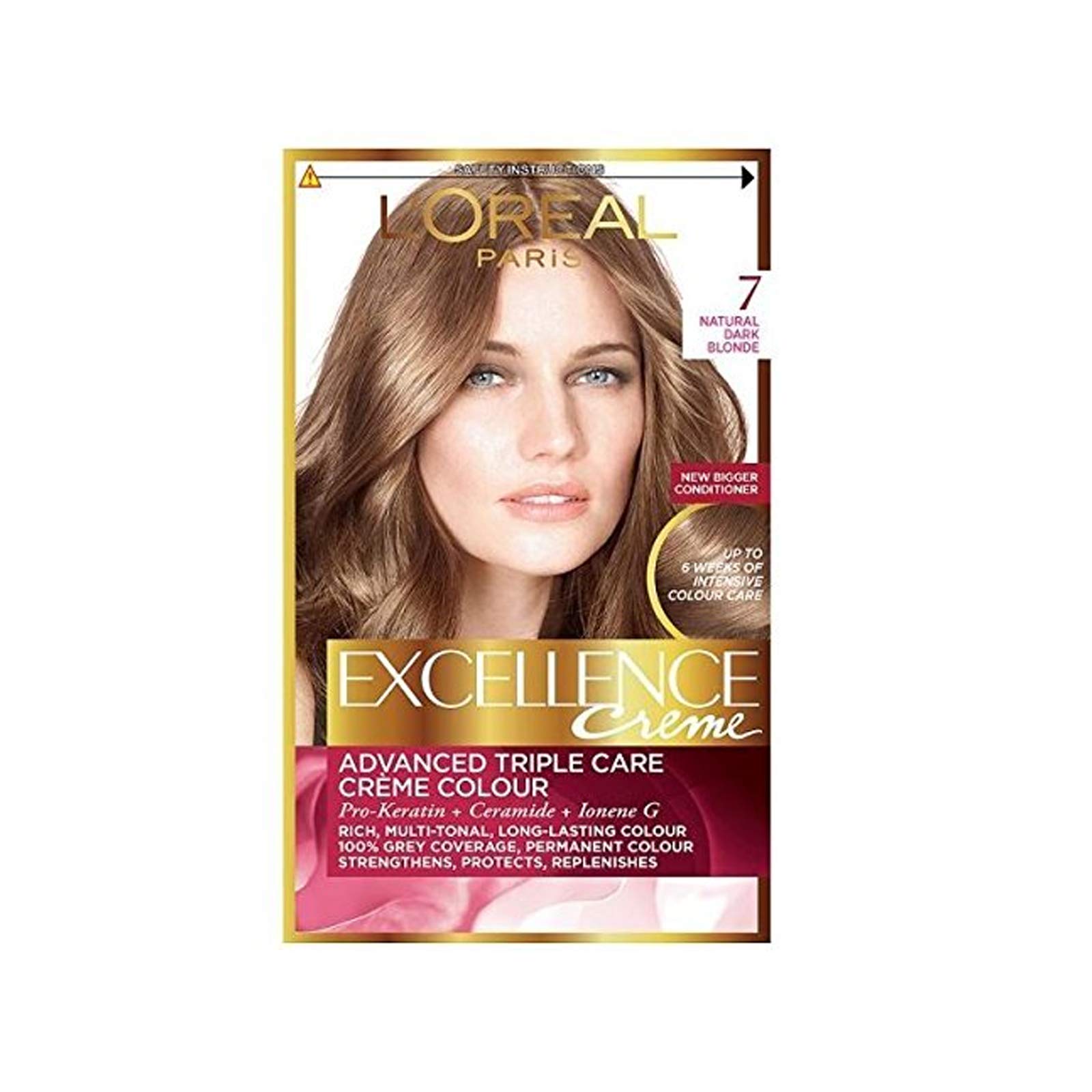 L'Oréal Paris Excellence Crème Permanent Hair Dye, Radiant At-Home Hair Colour with up to 100% Grey Coverage, Pro-Keratin, Up to 8 Weeks of Colour, Pack of 3, Colour: 7 Natural Dark Blonde