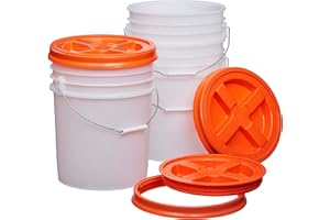 Consolidated Plastics 5 Gallon Natural Food Grade Buckets + Orange Gamma Seal Lids, BPA Free Container Storage, Durable HDPE Pails, Made in USA (3 Pack)