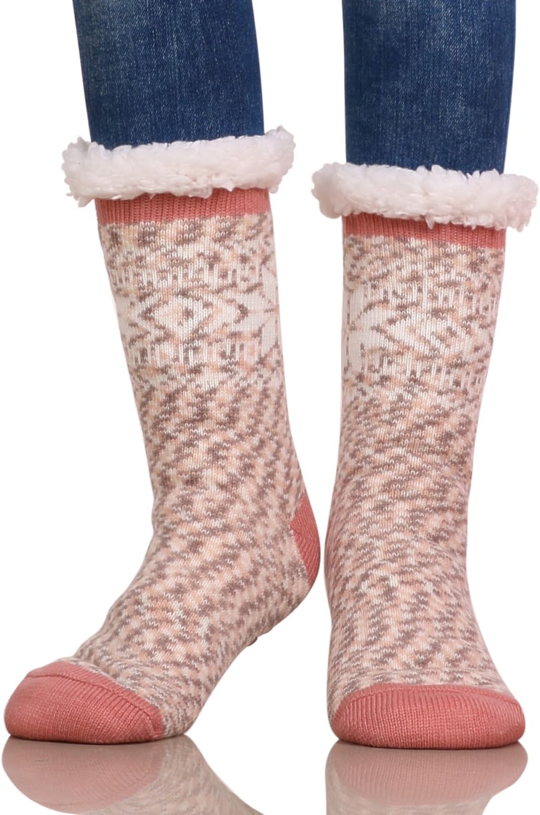 DUFUN Women Super Soft Snowflake Warm Fleece Lining Fuzzy Winter Slipper Socks