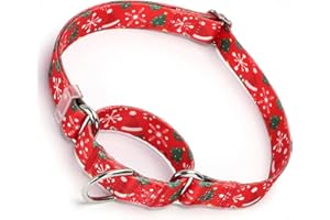 Christmas Martingale Dog Collar, Red Cheistmas Xmas Dog Collar No-Slip Escape Proof Choke No Pull Cinch Soft Nylon Dog Traini