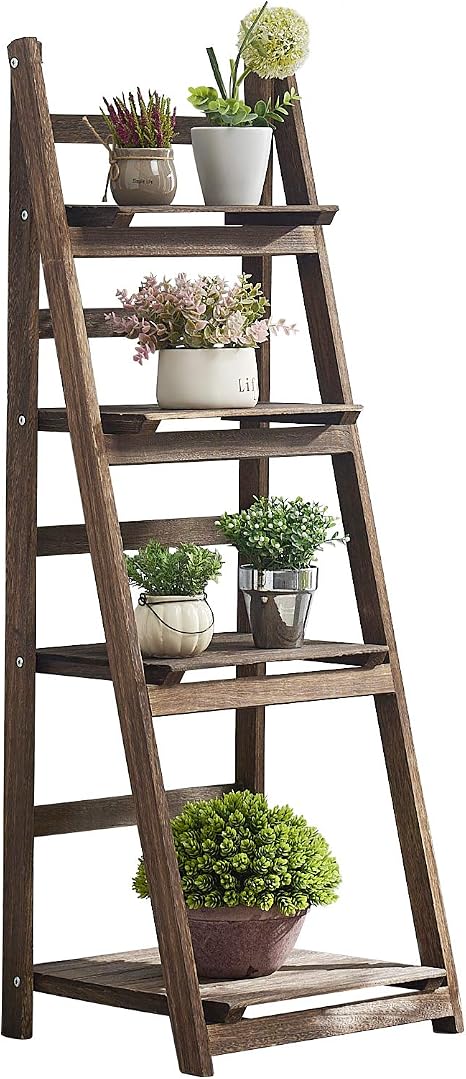 Amazon Com Rhf 44 Foldable Plant Shelf Plant Stand Indoor Flower Pot Holder Flower Pot Ladder Folding A Frame Display Shelf Patio Rustic Wood Stand With Shelves 4 Tier Stand Outdoor Pot
