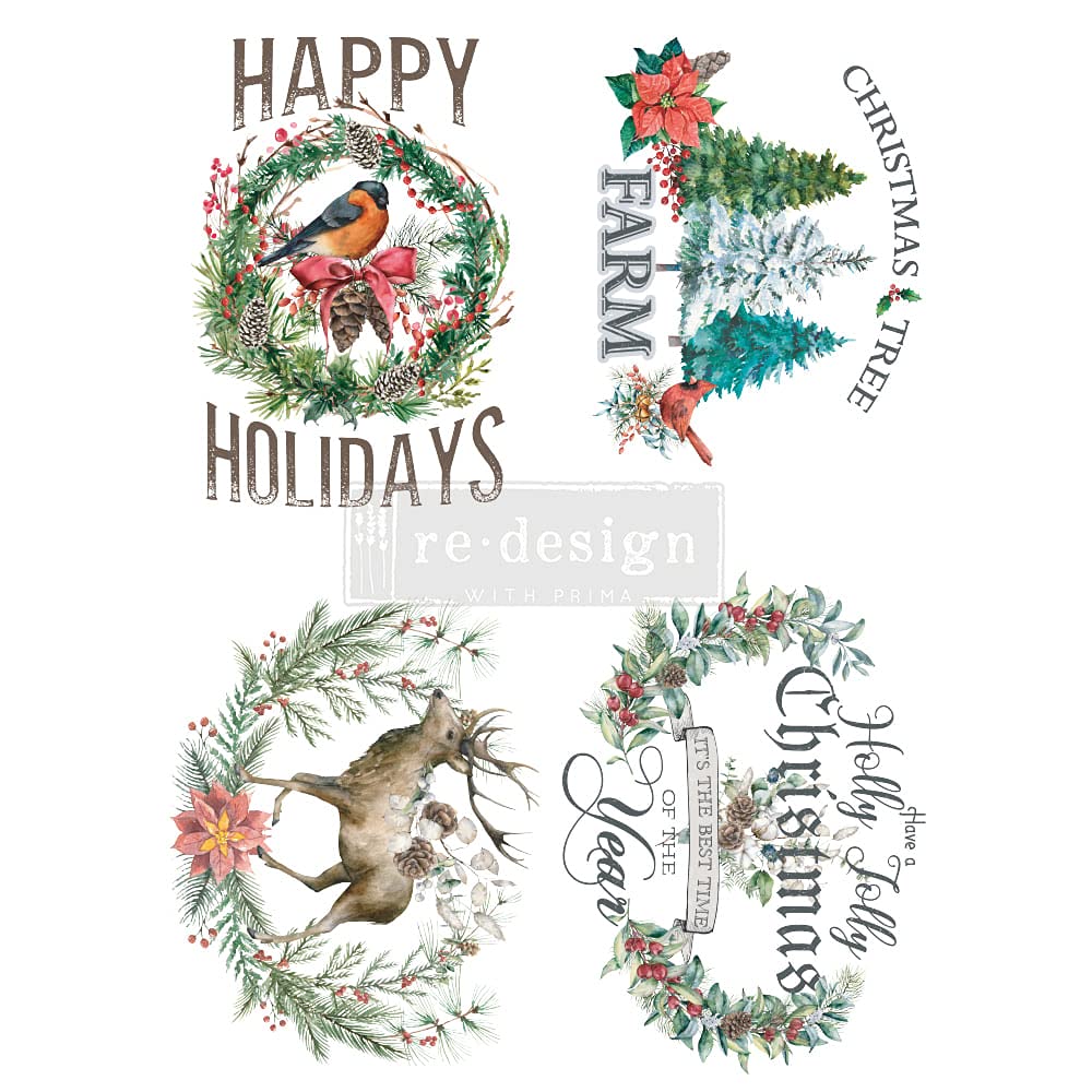 Prima Marketing Redesign Decor Transfers, Holly Jolly Xmas