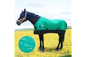 PALOURA Waterproof and Breathable Horse Sheet|Horse Blankets for Real Horses|Adjustable with Tail Rainy Day Choices for Horses(74", Green)