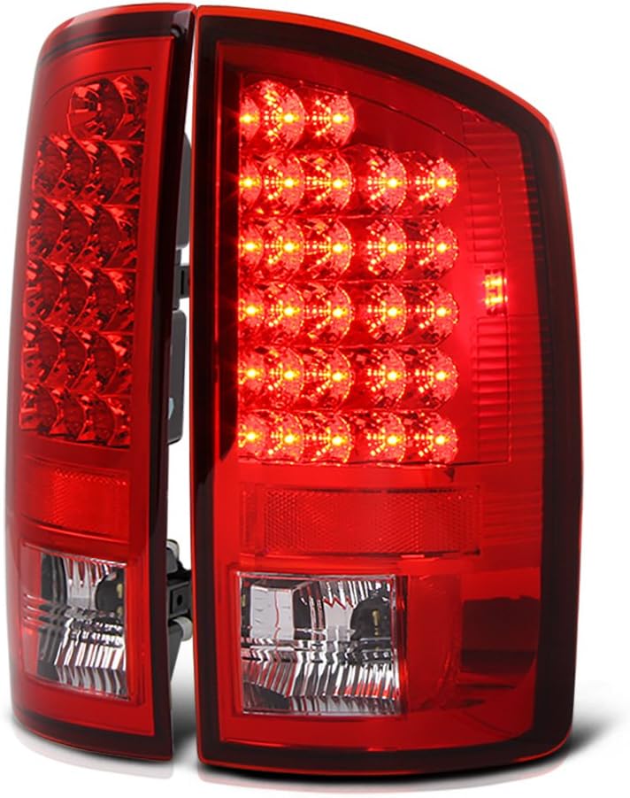 VIPMOTOZ Red Lens Premium LED Tail Light Housing Lamp Assembly For 2002-2006 Dodge RAM 1500 2500 3500 Pickup Truck Driver and Passenger Side Replacement