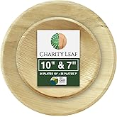 Charity Leaf 25-Pack 10" Round & 25-Pack 7" Round Compostable Palm Leaf Plates | Perfect for Parties, Weddings, and Catering Events