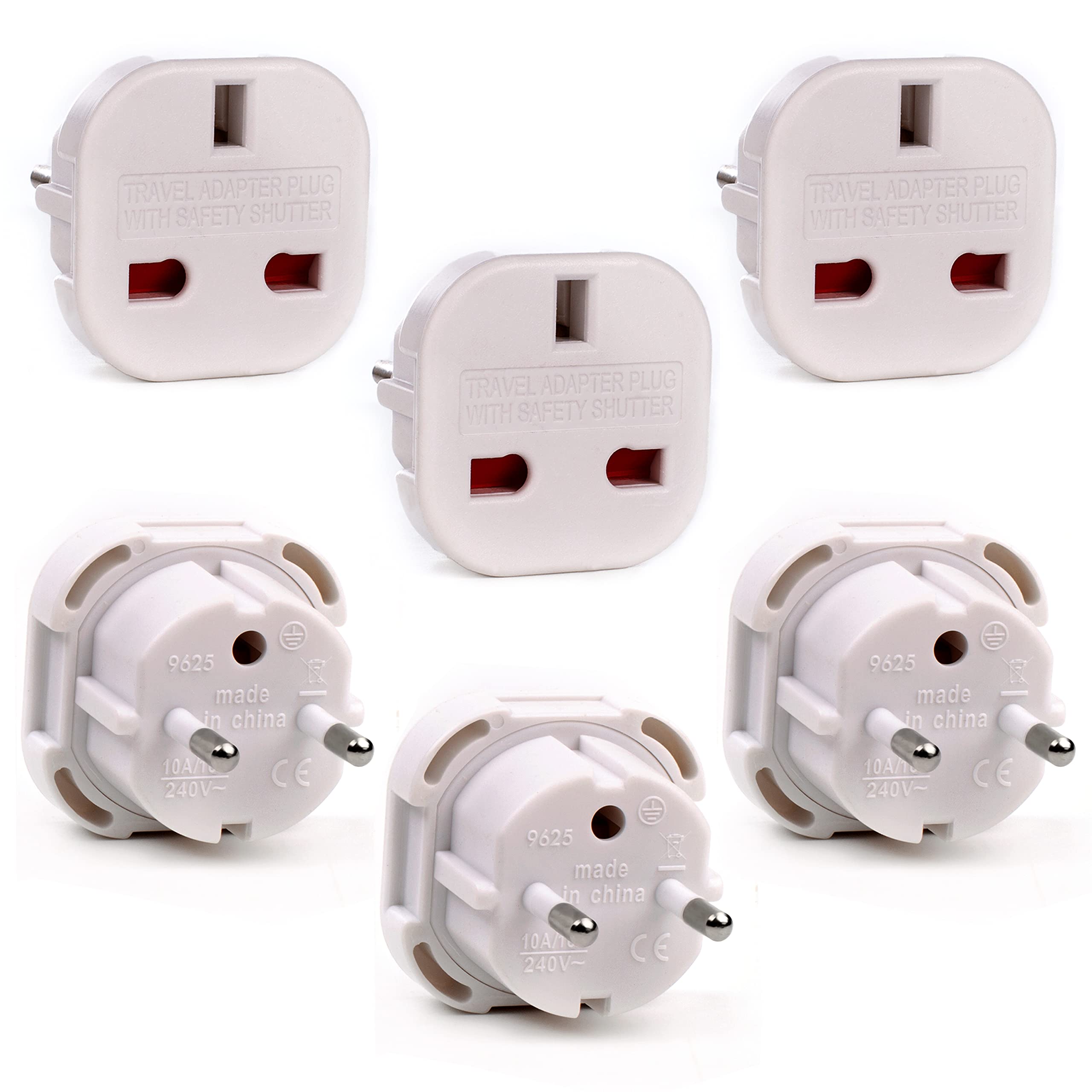 EU Travel Adapter - UK to European Plug Adapter - Travel Plug adaptor Converter Type C, E, F (White)
