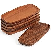 MeowAroma Mini Wooden Serving Platters and Trays, 7-inch Solid Acacia Wood Serving Plates for Food/Snacks/Appetizer, also as Jewelry Trays, Mini Charcuterie Board and Cheese Platter, Reusable (6 PCS)