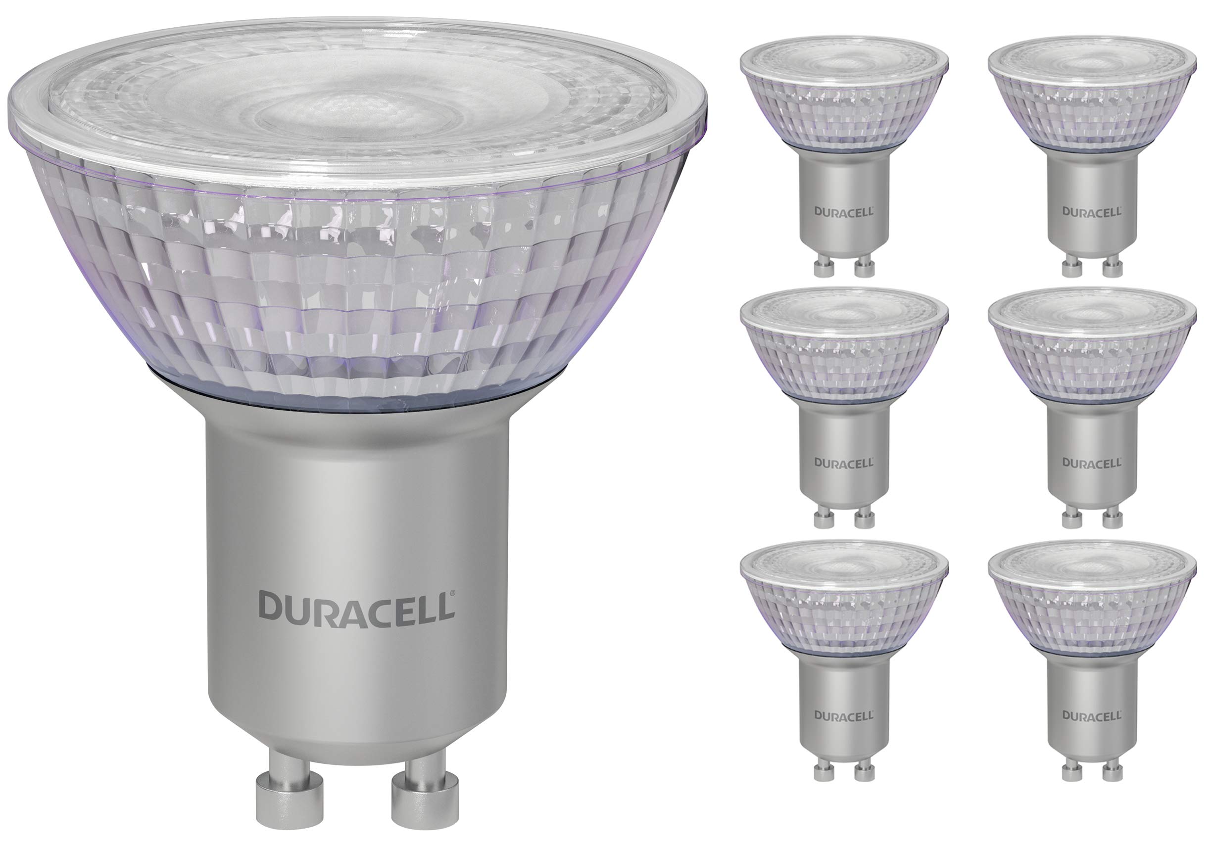 Duracell LED GU10, 3.6 Watt Glass Spot, 235 Lumen, 25,000 Hour Lamp Life, 36ยฐ Beam Angle, Warm White 3000K - Pack of 6