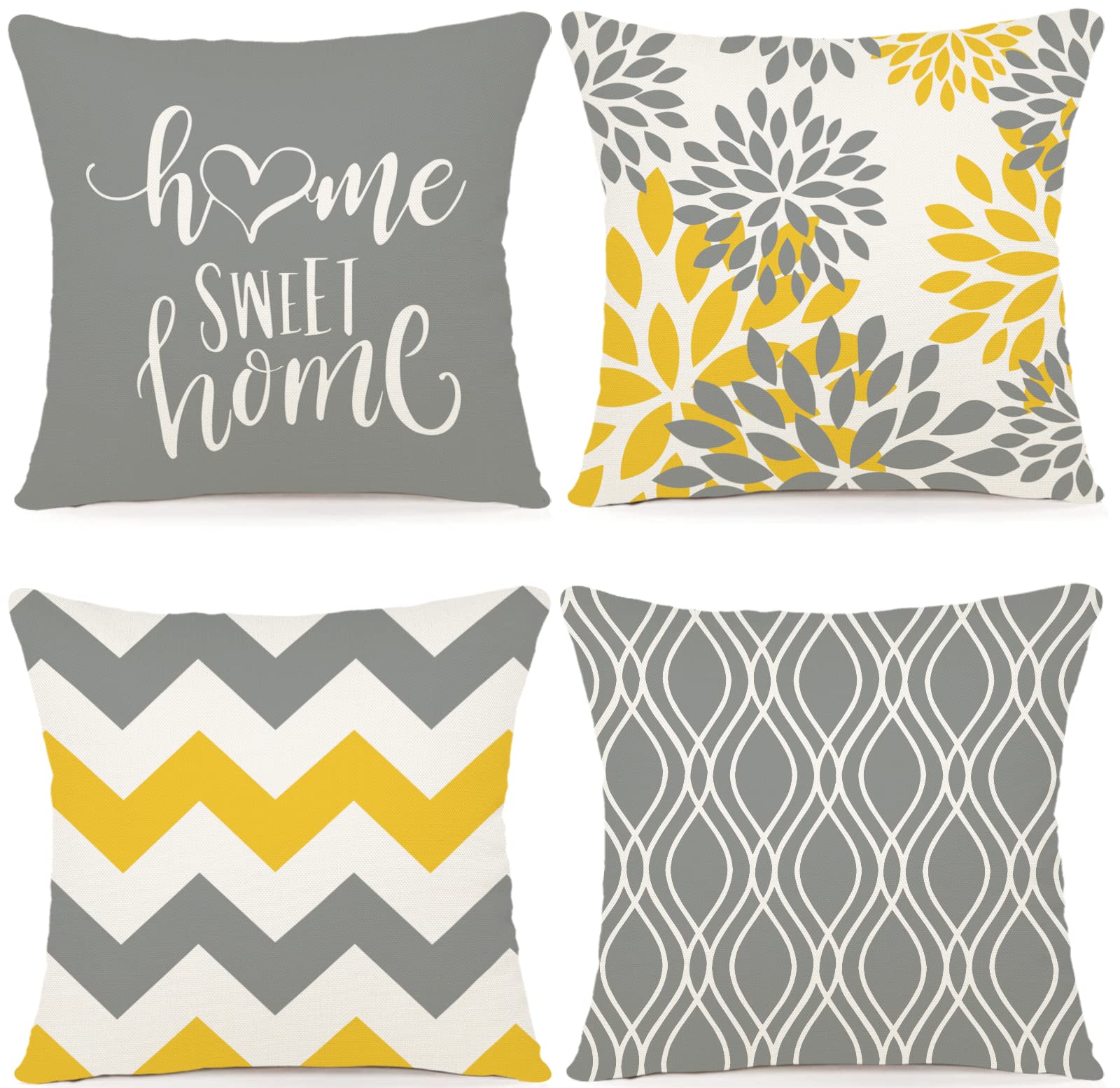 ZWJD Set of 4 Geometric Cushion Covers, 40 x 40 cm, Cotton Linen for Couch, Room, Sofa