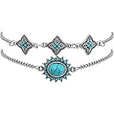 MINACHI Bohemian Set Bracelet For Women - Silver Plated Alloy, Created Turquoise Bracelet Set - Gift for Mother's Day