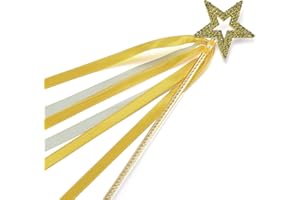 Lovelyshop Yellow Crystal Metal Star Fairy Gold Plated Wand with Ribbon for Girls Halloween Decorations