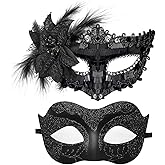 Ralleyfun Couple Masquerade Masks for Women Men Venetian Masks for Halloween Carnival Costume Party Prom Ball