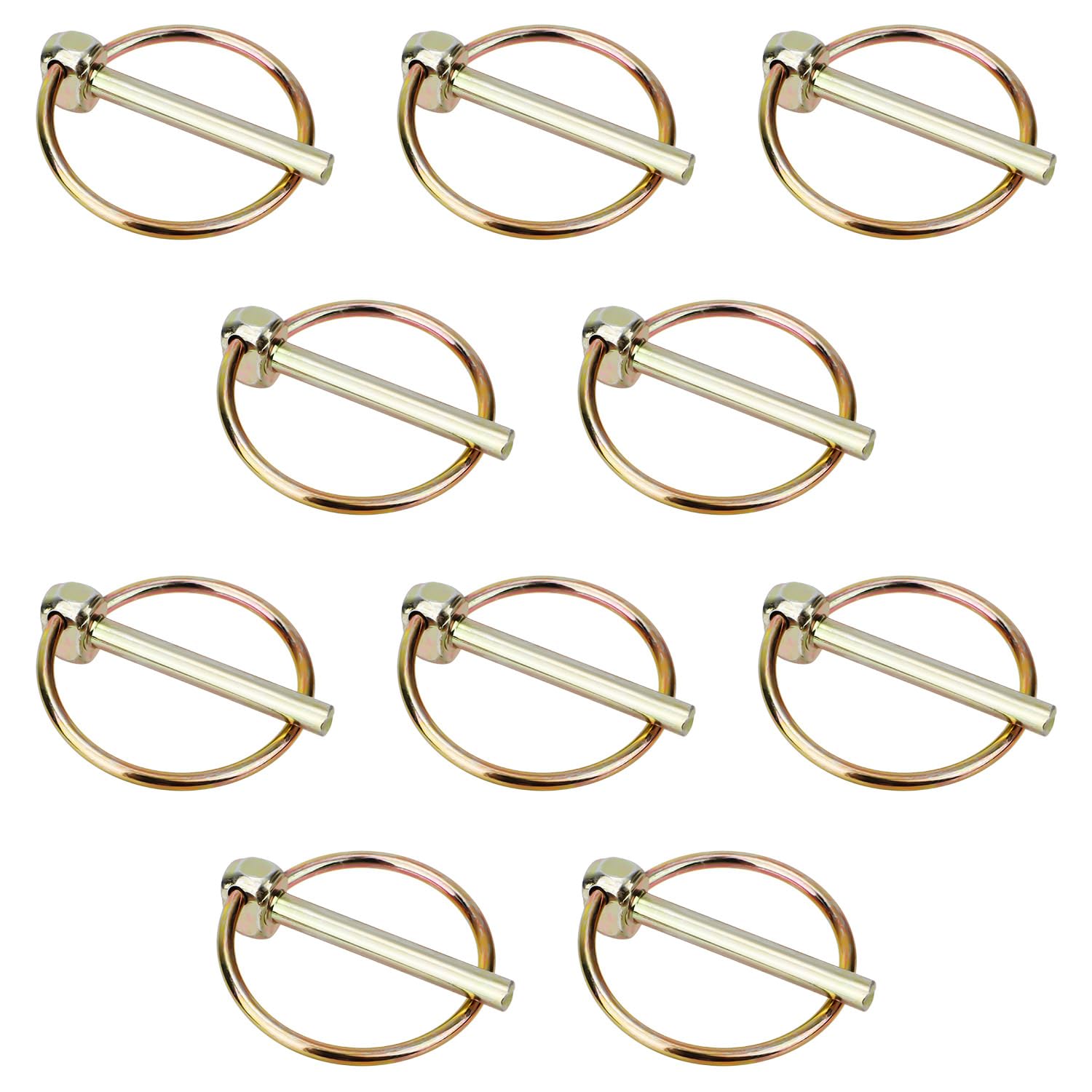 10pcs Heavy Duty Lynch Pin Assortment Kit, Linch Pin with Ring Pin Locks Trailer Door Locking Pin Round Carbon Steel Locating Lock Pin Clip for Trailers Farm Tractors Trucks Lawn Mowers