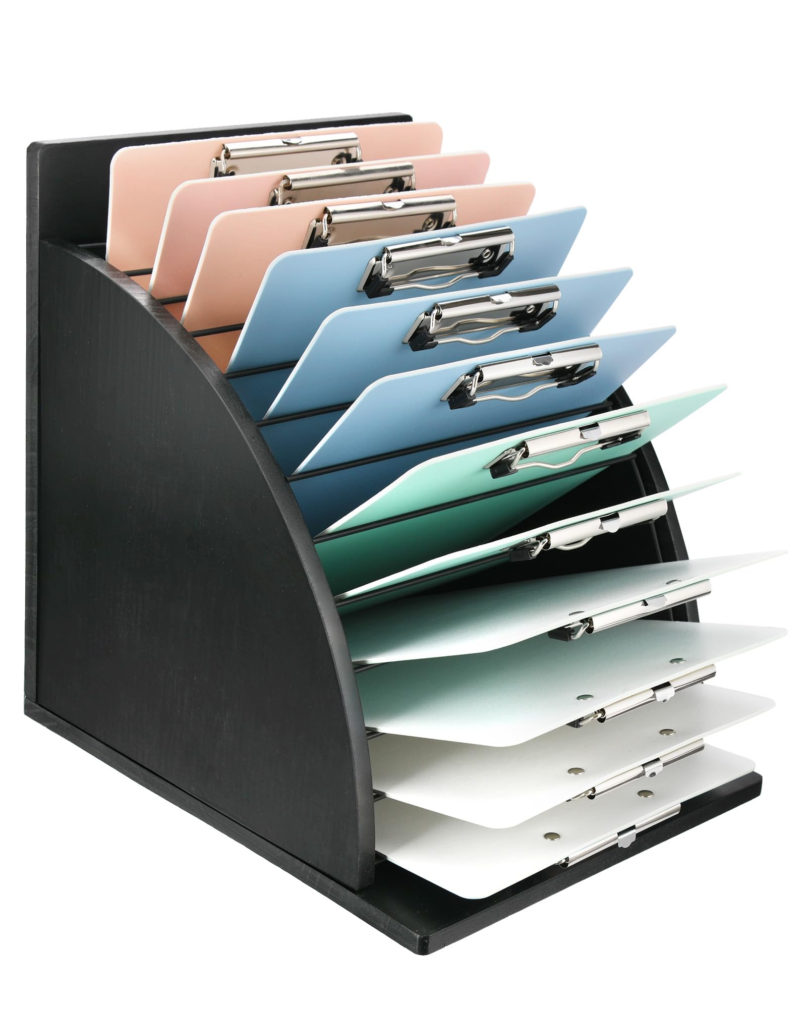 Photo 1 of HULISEN Clipboard Holder, Wooden Clipboard Organizer with Raised Side Panel, Clipboard Storage Rack for Classroom and Office, Clip Boards not Included, Black