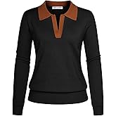 Kate Kasin Women Long Sleeve Polo Sweater V Neck Knitted Tops Casual Ribbed Shirt Loose Pullover Sweater